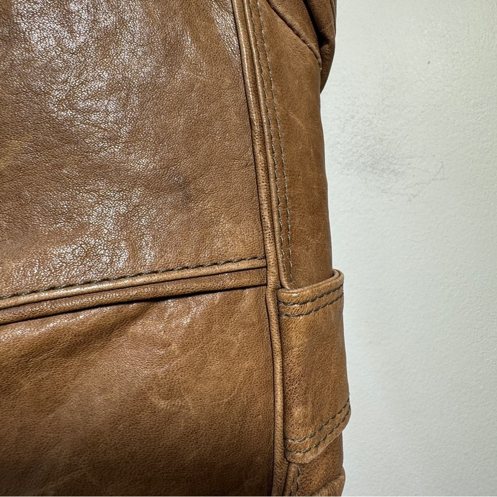 Y2K Danier Brown Leather Utility Jacket Snap Front Stand Collar Size Small - Picture 16 of 16